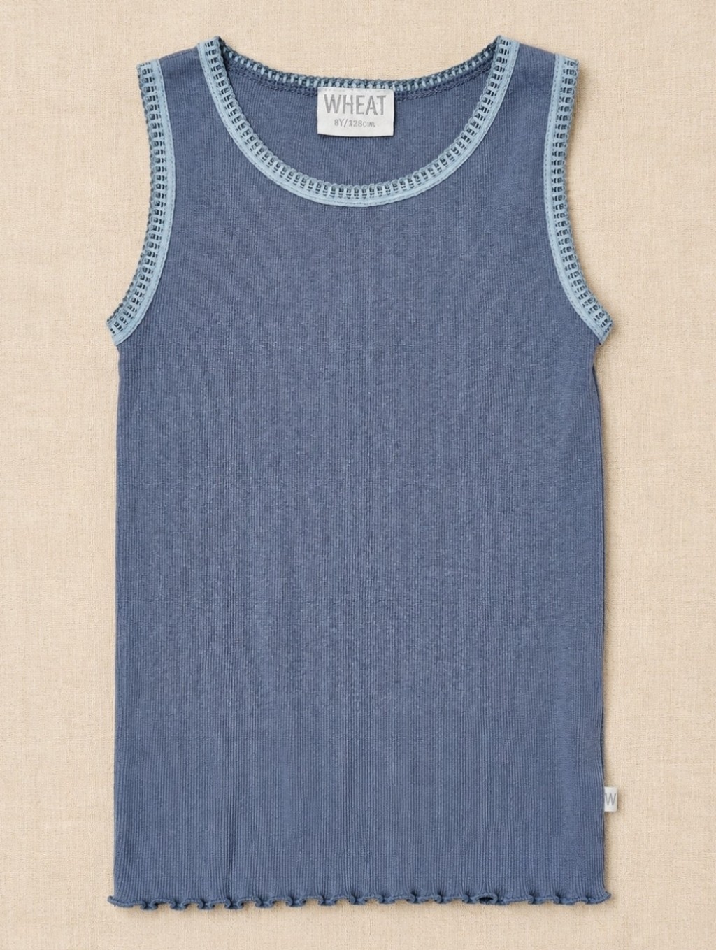 Wheat Rib Tank Top Girls 8y 128 Blue Gray Modal Cotton Scandinavian